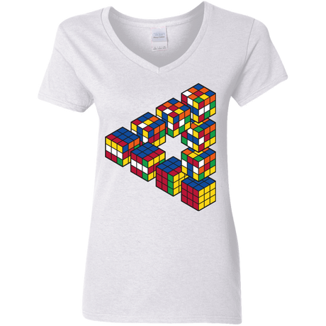 T-Shirts White / S Rubiks Cube Penrose Triangle Women's V-Neck T-Shirt