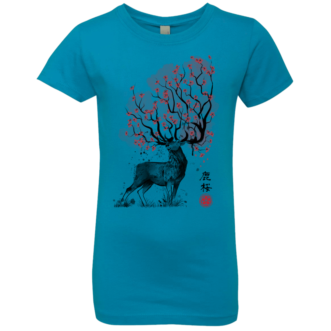 T-Shirts Turquoise / YXS Sakura Deer Girls Premium T-Shirt