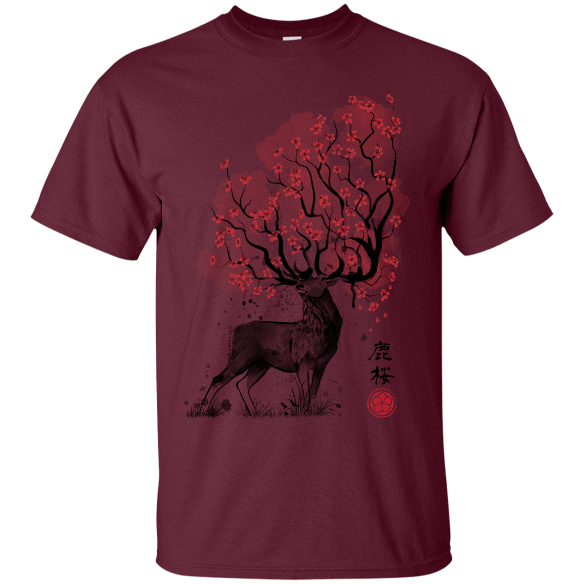 T-Shirts Maroon / S Sakura Deer T-Shirt
