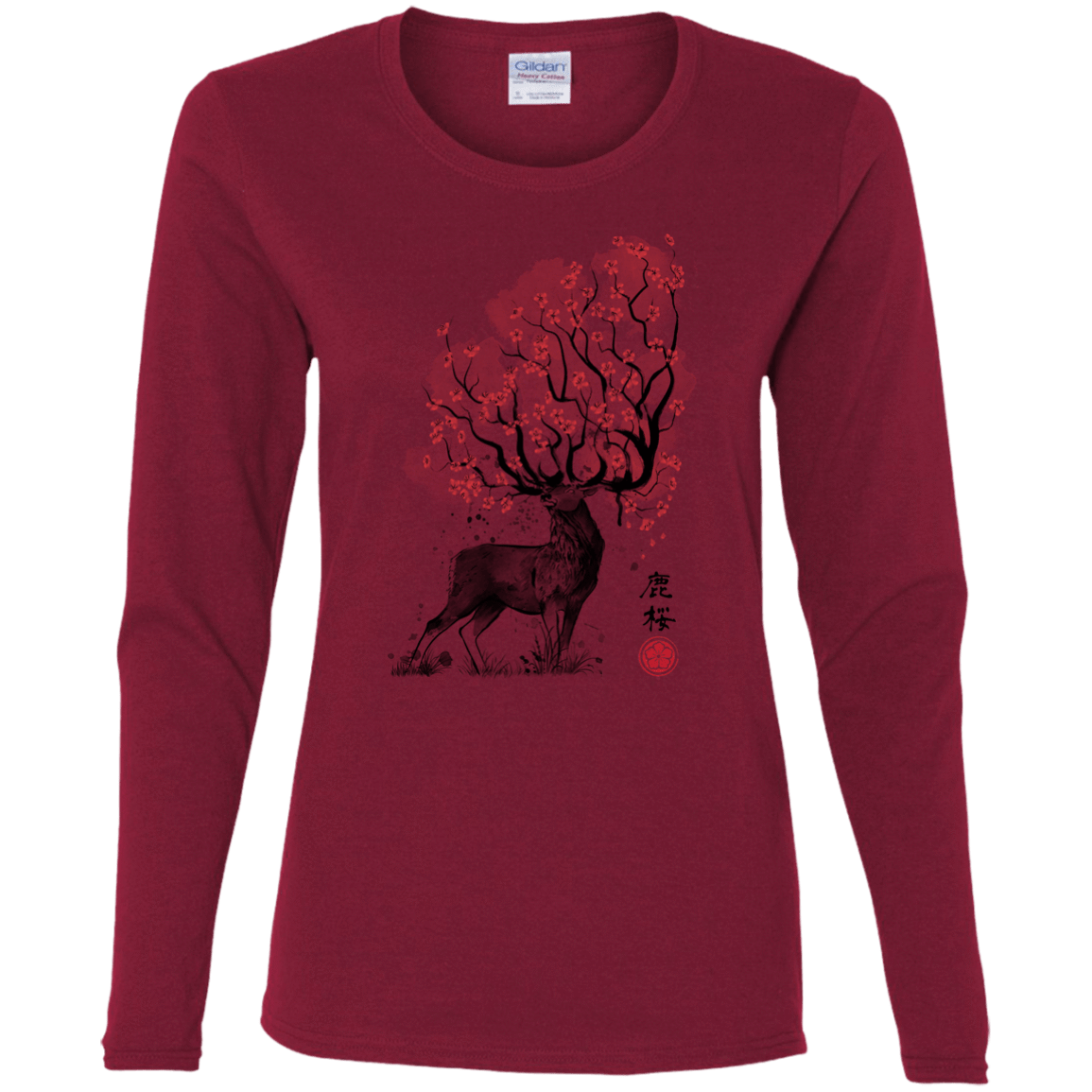 T-Shirts Cardinal / S Sakura Deer Women's Long Sleeve T-Shirt