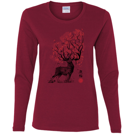 T-Shirts Cardinal / S Sakura Deer Women's Long Sleeve T-Shirt
