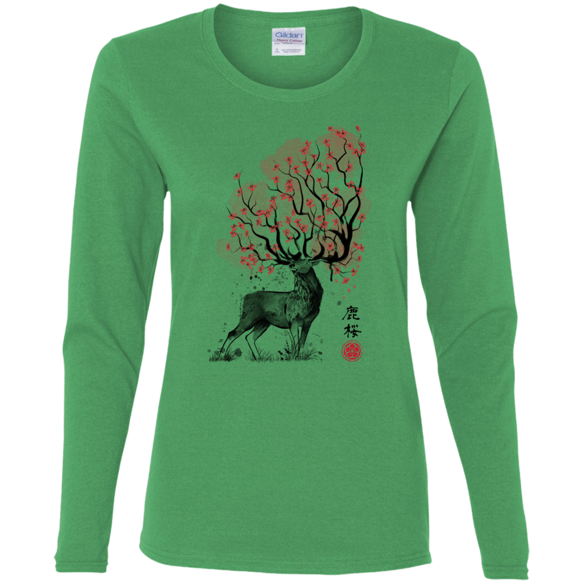 T-Shirts Irish Green / S Sakura Deer Women's Long Sleeve T-Shirt