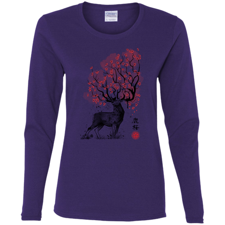 T-Shirts Purple / S Sakura Deer Women's Long Sleeve T-Shirt