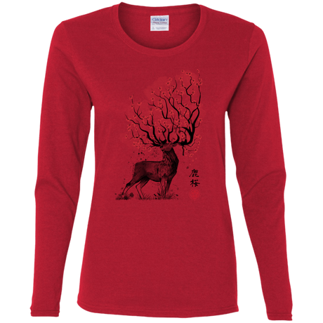 T-Shirts Red / S Sakura Deer Women's Long Sleeve T-Shirt
