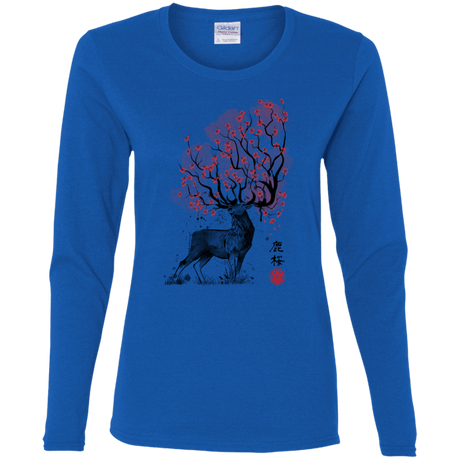 T-Shirts Royal / S Sakura Deer Women's Long Sleeve T-Shirt