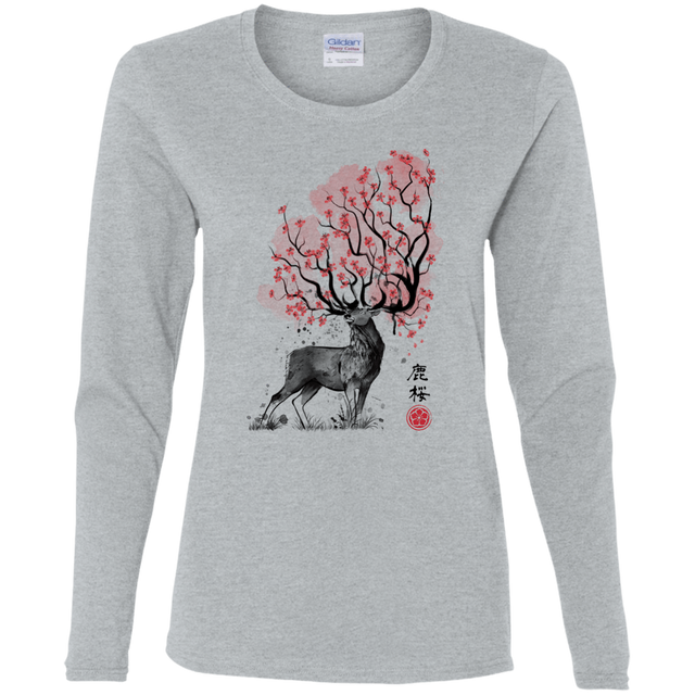 T-Shirts Sport Grey / S Sakura Deer Women's Long Sleeve T-Shirt