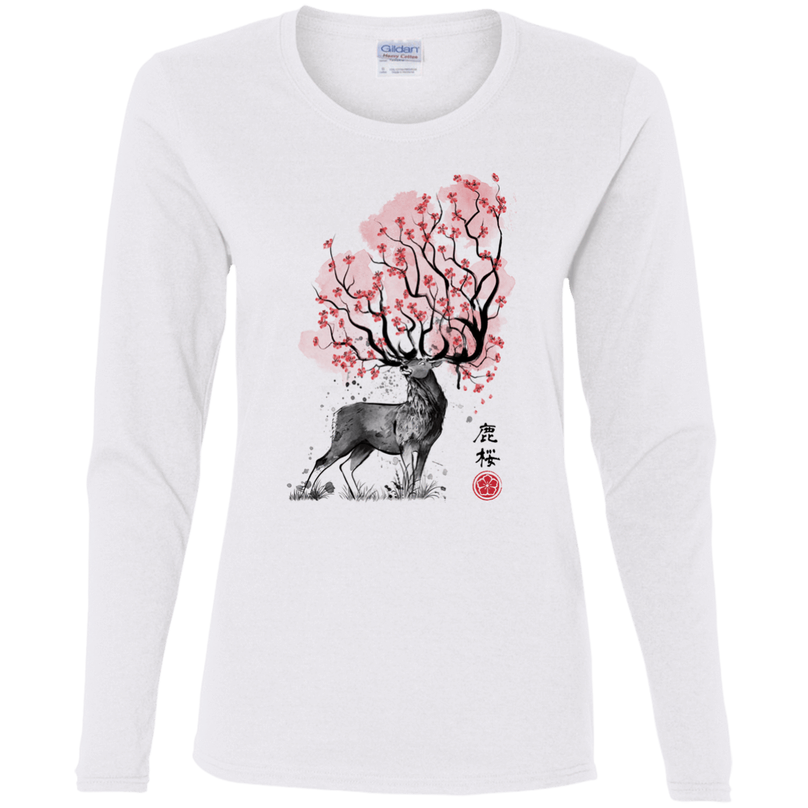 T-Shirts White / S Sakura Deer Women's Long Sleeve T-Shirt