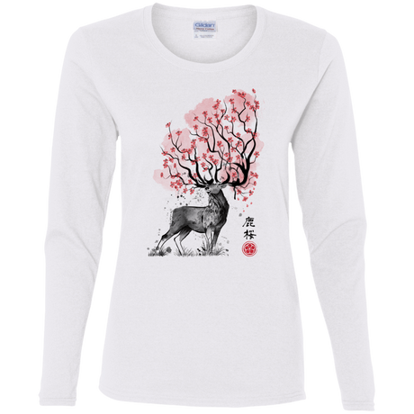 T-Shirts White / S Sakura Deer Women's Long Sleeve T-Shirt
