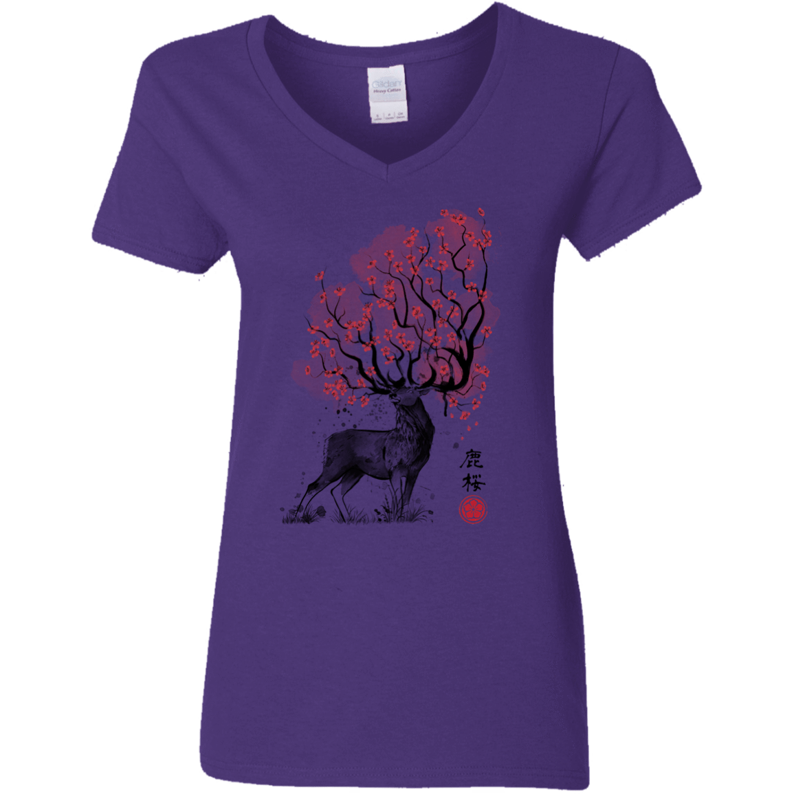 T-Shirts Purple / S Sakura Deer Women's V-Neck T-Shirt