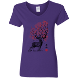 T-Shirts Purple / S Sakura Deer Women's V-Neck T-Shirt