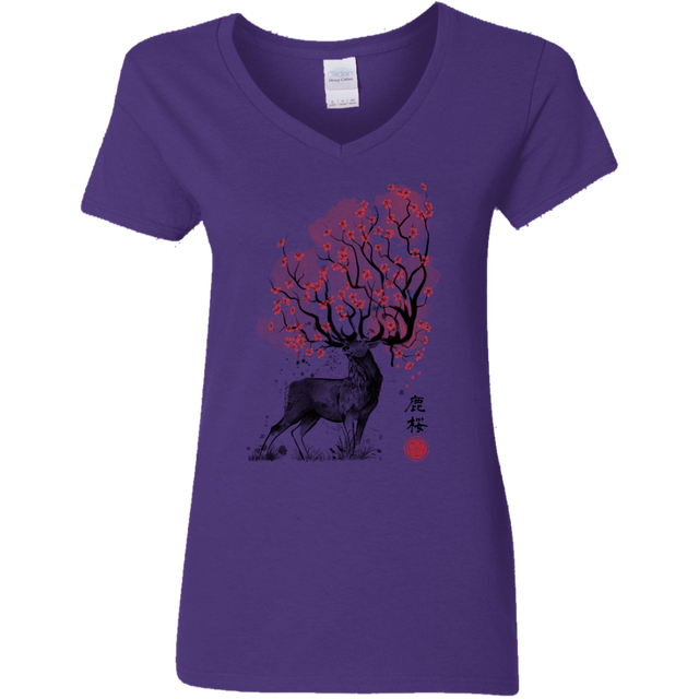 T-Shirts Purple / S Sakura Deer Women's V-Neck T-Shirt