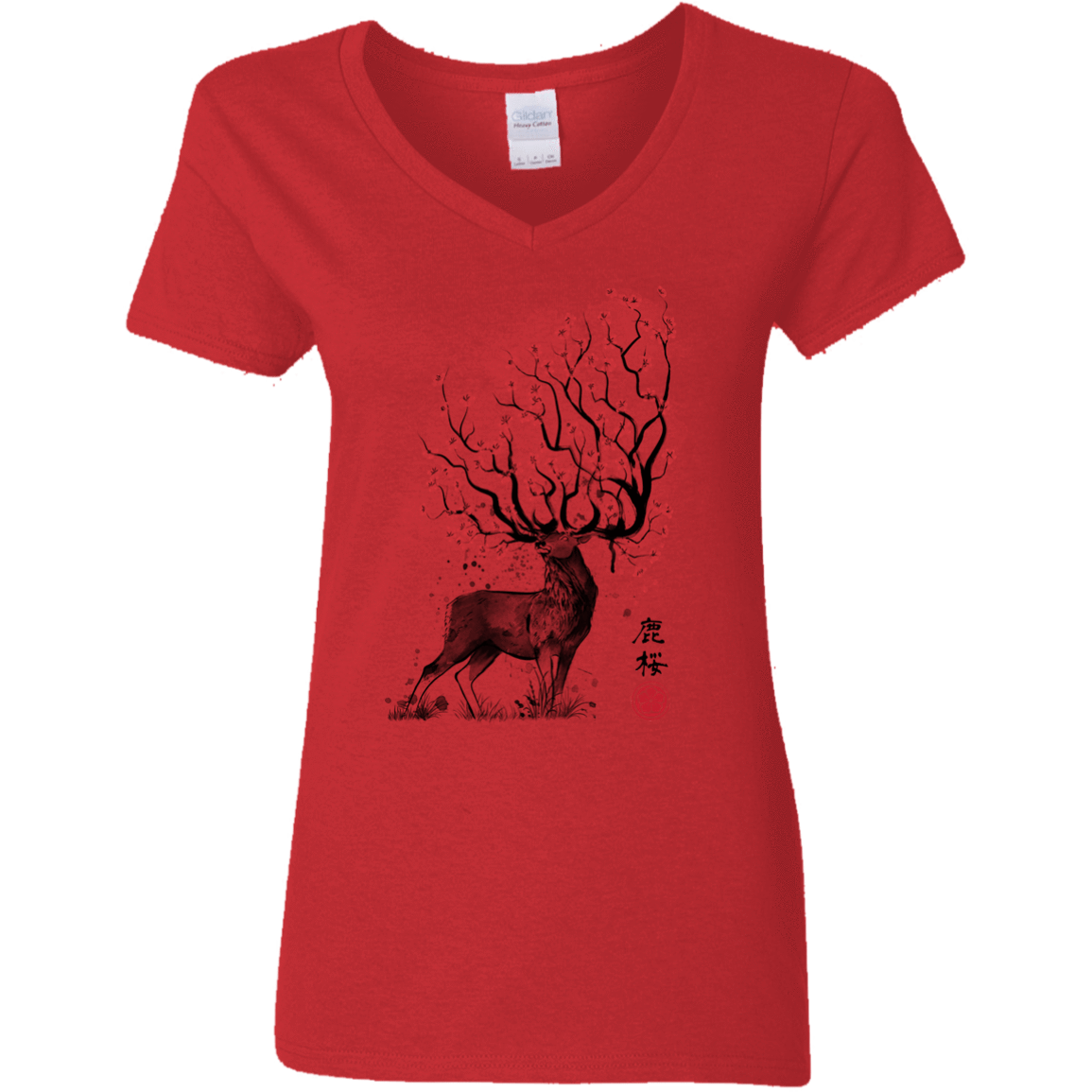 T-Shirts Red / S Sakura Deer Women's V-Neck T-Shirt