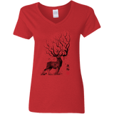 T-Shirts Red / S Sakura Deer Women's V-Neck T-Shirt