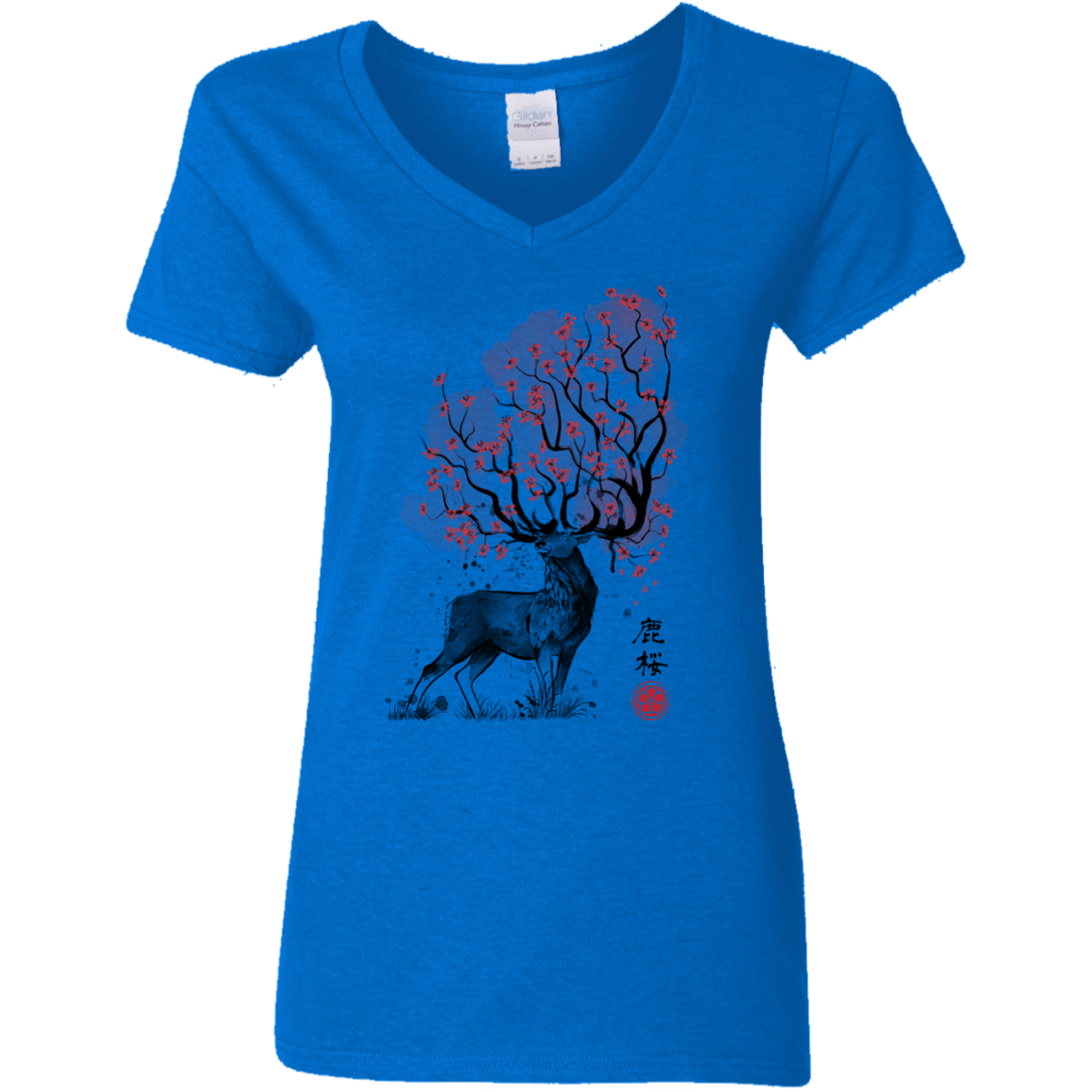 T-Shirts Royal / S Sakura Deer Women's V-Neck T-Shirt