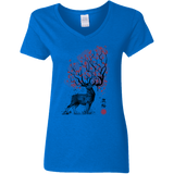 T-Shirts Royal / S Sakura Deer Women's V-Neck T-Shirt