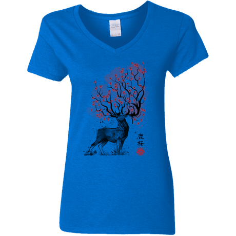 T-Shirts Royal / S Sakura Deer Women's V-Neck T-Shirt