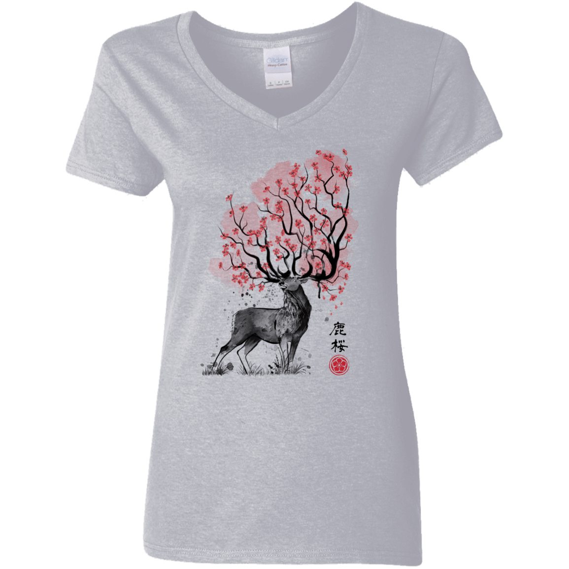 T-Shirts Sport Grey / S Sakura Deer Women's V-Neck T-Shirt