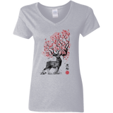 T-Shirts Sport Grey / S Sakura Deer Women's V-Neck T-Shirt