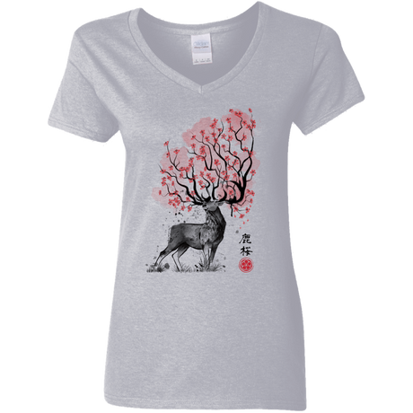 T-Shirts Sport Grey / S Sakura Deer Women's V-Neck T-Shirt