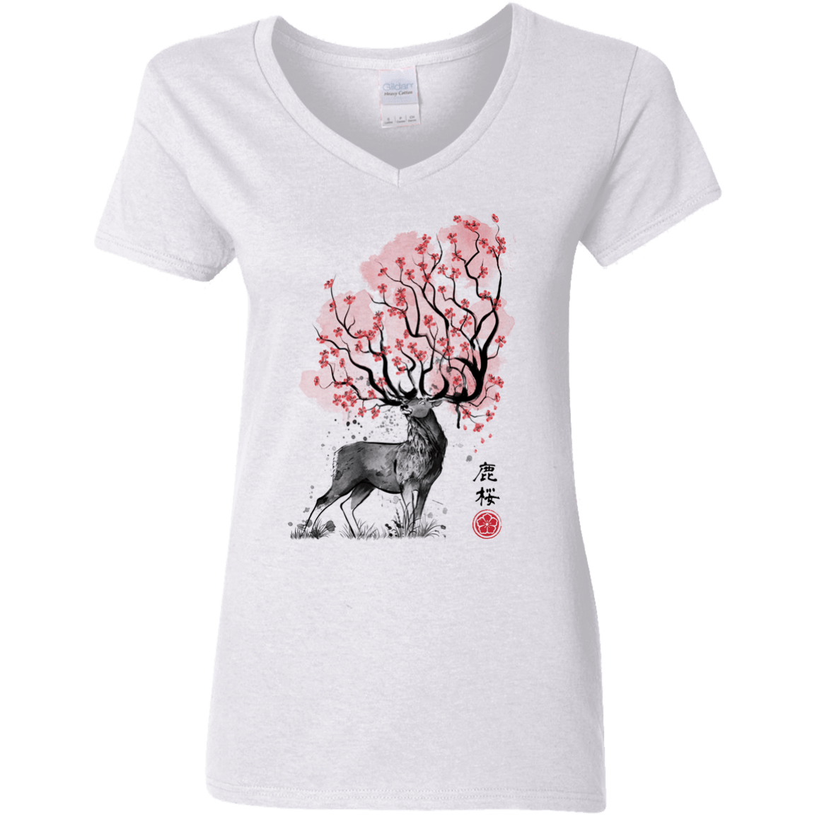 T-Shirts White / S Sakura Deer Women's V-Neck T-Shirt