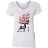 T-Shirts White / S Sakura Deer Women's V-Neck T-Shirt