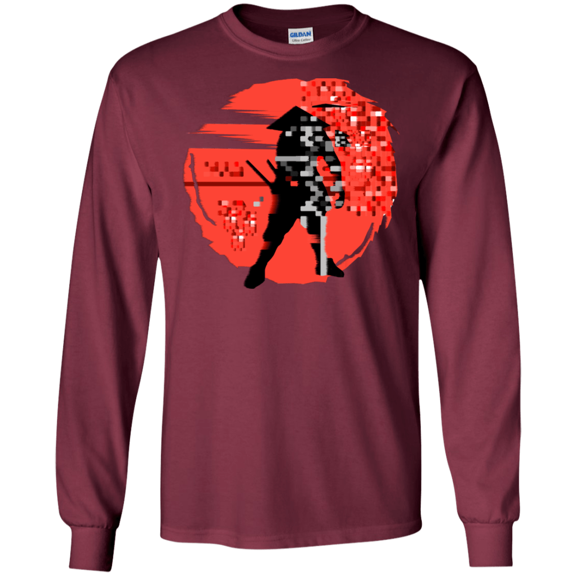 T-Shirts Maroon / S Samurai Pixel Men's Long Sleeve T-Shirt