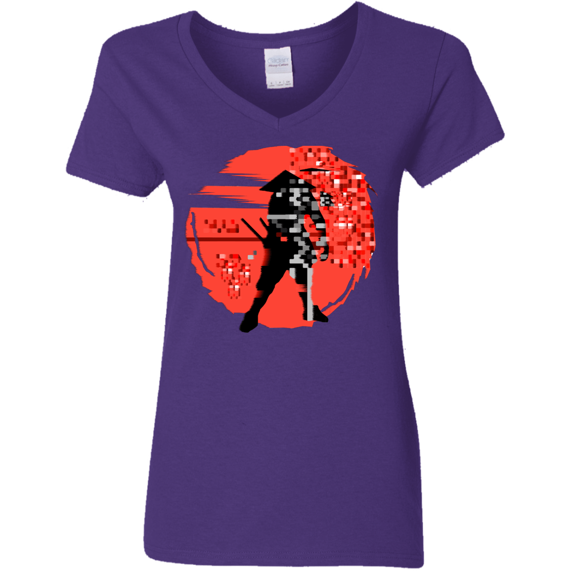 T-Shirts Purple / S Samurai Pixel Women's V-Neck T-Shirt