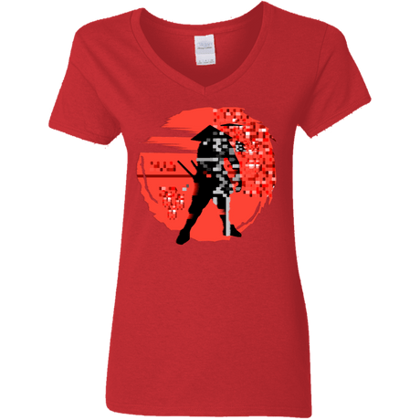 T-Shirts Red / S Samurai Pixel Women's V-Neck T-Shirt