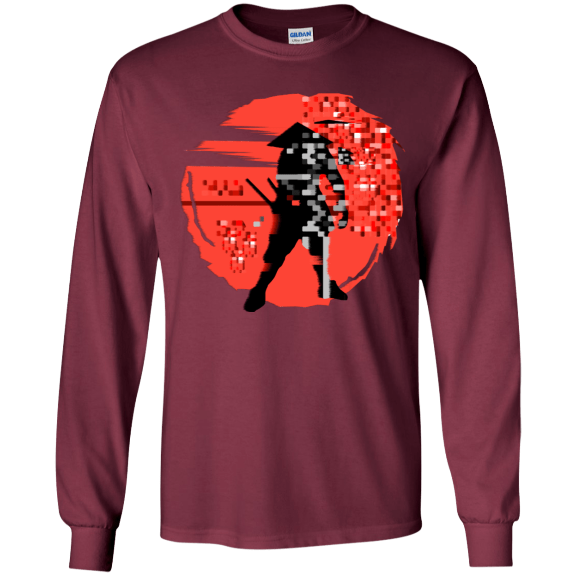 T-Shirts Maroon / YS Samurai Pixel Youth Long Sleeve T-Shirt