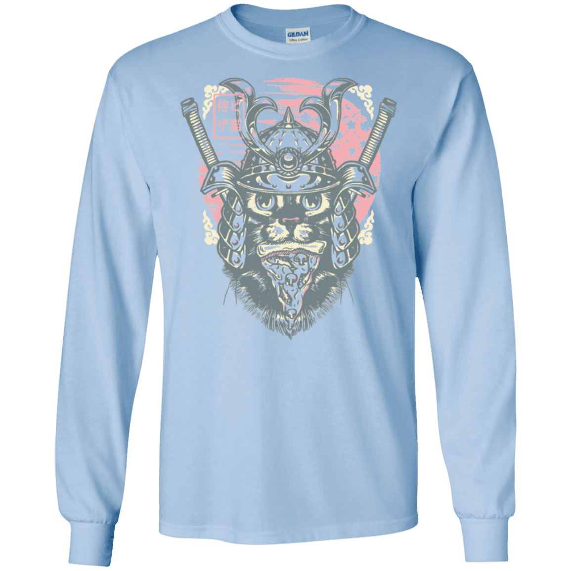 T-Shirts Light Blue / S Samurai Pizza Cat Men's Long Sleeve T-Shirt