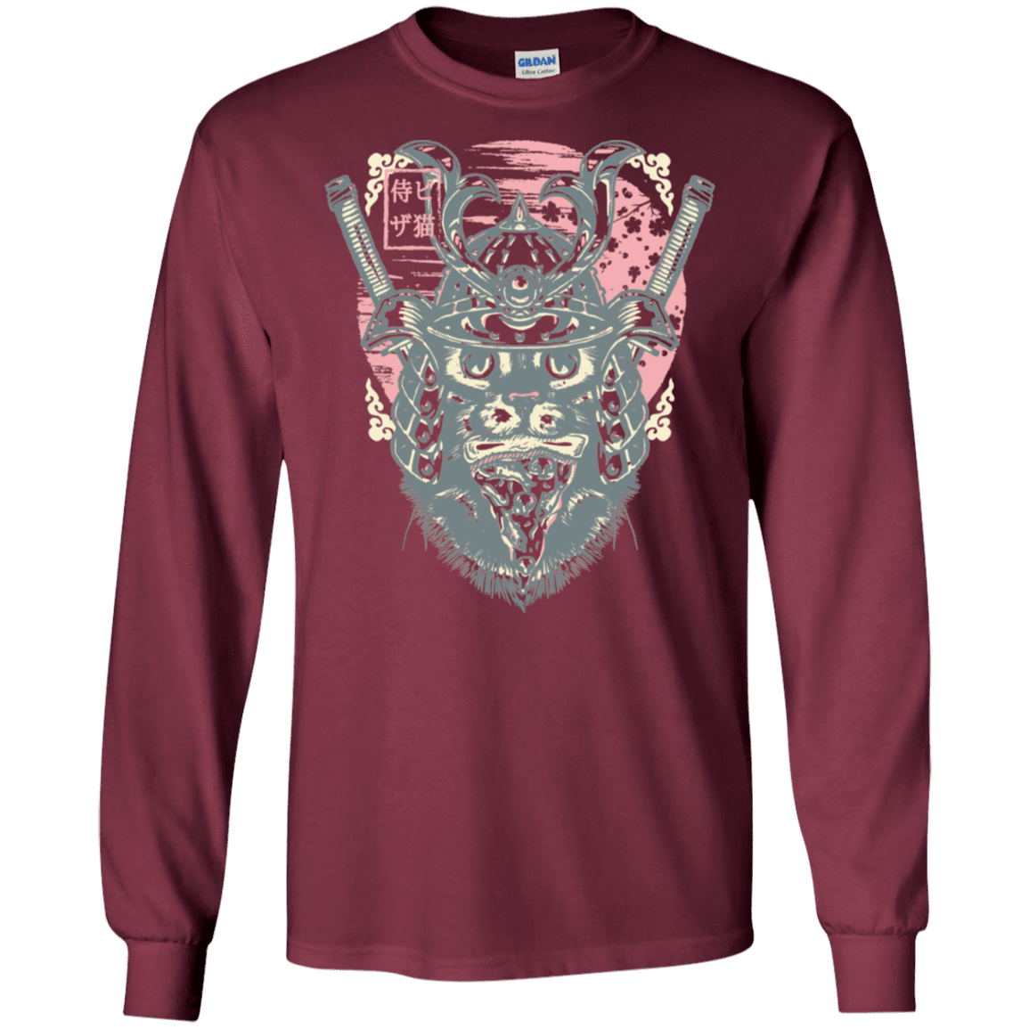 T-Shirts Maroon / S Samurai Pizza Cat Men's Long Sleeve T-Shirt