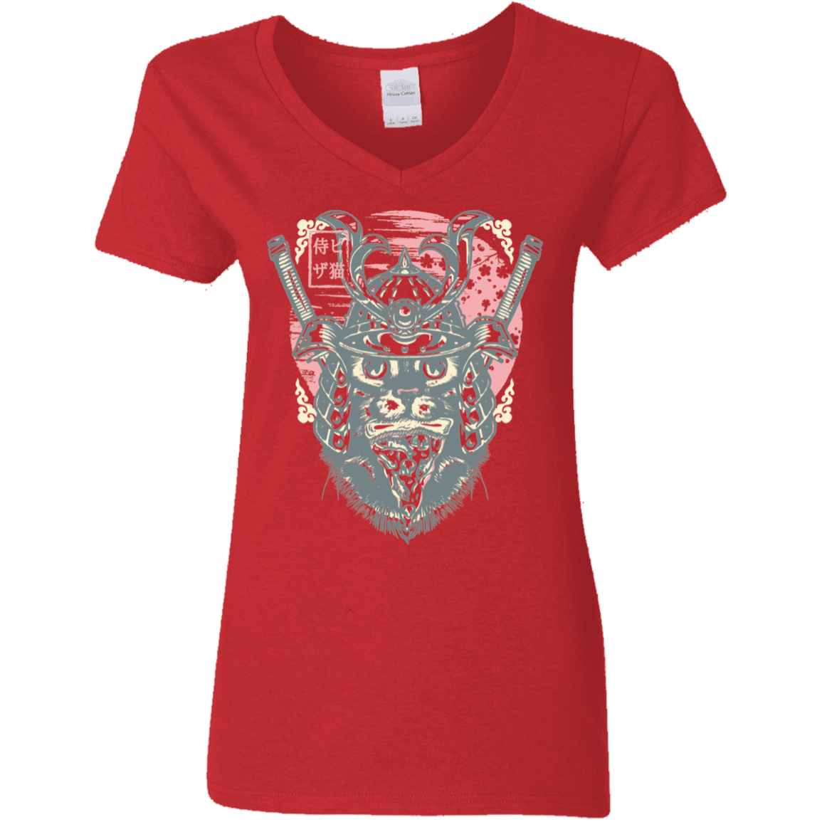 T-Shirts Red / S Samurai Pizza Cat Women's V-Neck T-Shirt