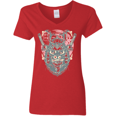 T-Shirts Red / S Samurai Pizza Cat Women's V-Neck T-Shirt