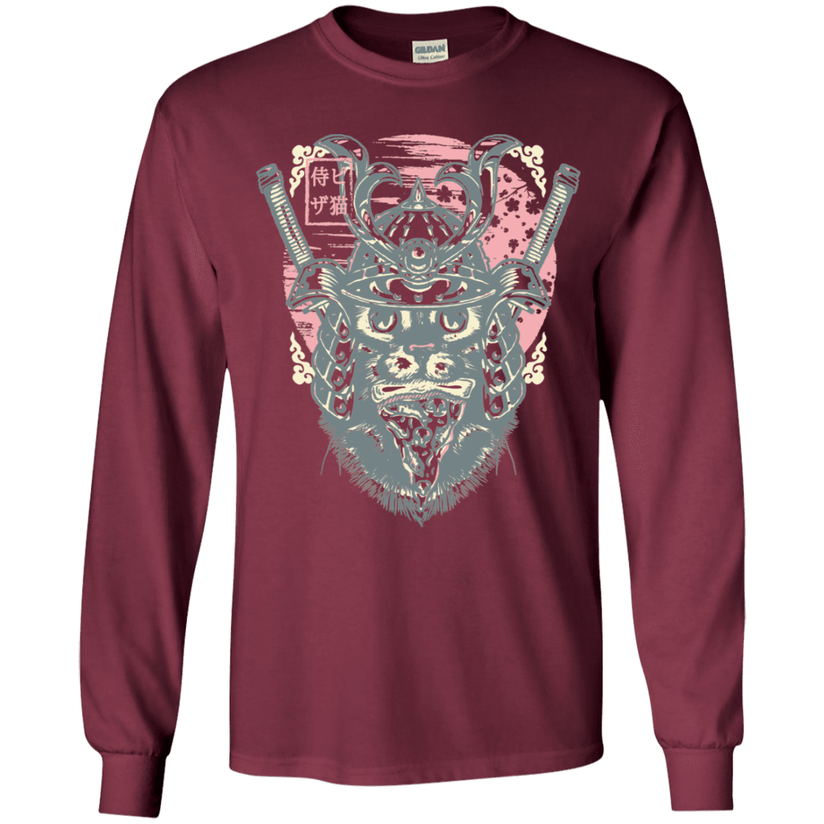 T-Shirts Maroon / YS Samurai Pizza Cat Youth Long Sleeve T-Shirt