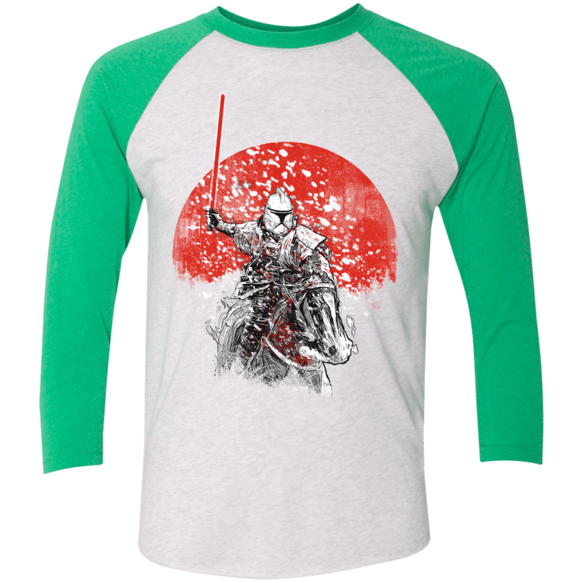 T-Shirts Heather White/Envy / X-Small Samurai Trooper Men's Triblend 3/4 Sleeve