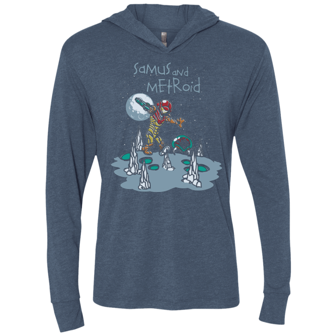 T-Shirts Indigo / X-Small Samus and Metroid Triblend Long Sleeve Hoodie Tee