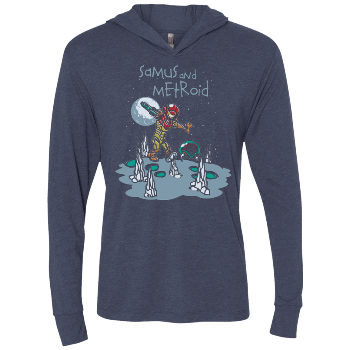 T-Shirts Vintage Navy / X-Small Samus and Metroid Triblend Long Sleeve Hoodie Tee