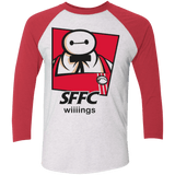 T-Shirts Heather White/Vintage Red / X-Small San Fransokyo Fried Chicken Men's Triblend 3/4 Sleeve