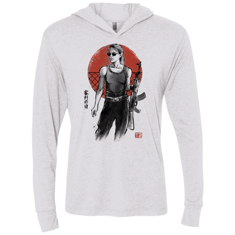 T-Shirts Heather White / X-Small Sarah Triblend Long Sleeve Hoodie Tee