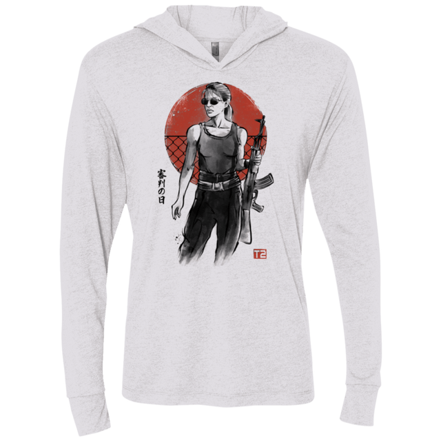 T-Shirts Heather White / X-Small Sarah Triblend Long Sleeve Hoodie Tee