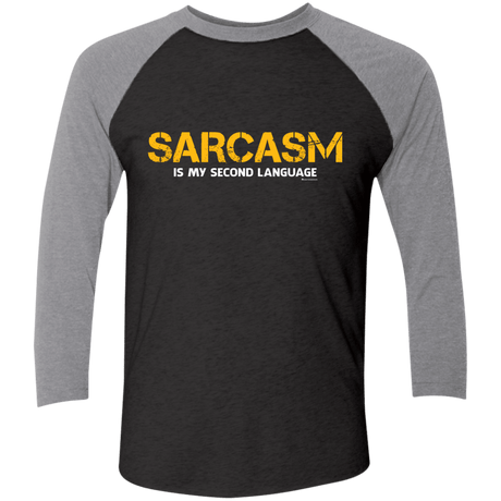 T-Shirts Vintage Black/Premium Heather / X-Small Sarcasm Is My Second Language Men's Triblend 3/4 Sleeve