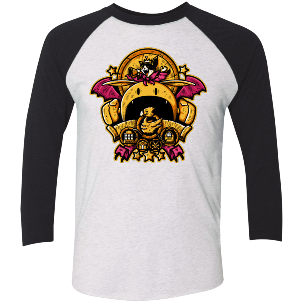 T-Shirts Heather White/Vintage Black / X-Small SAUCER CREST Men's Triblend 3/4 Sleeve