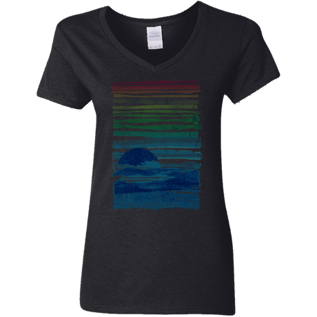 T-Shirts Black / S Sea Landscape Women's V-Neck T-Shirt