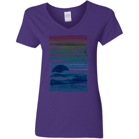 T-Shirts Purple / S Sea Landscape Women's V-Neck T-Shirt