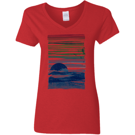 T-Shirts Red / S Sea Landscape Women's V-Neck T-Shirt