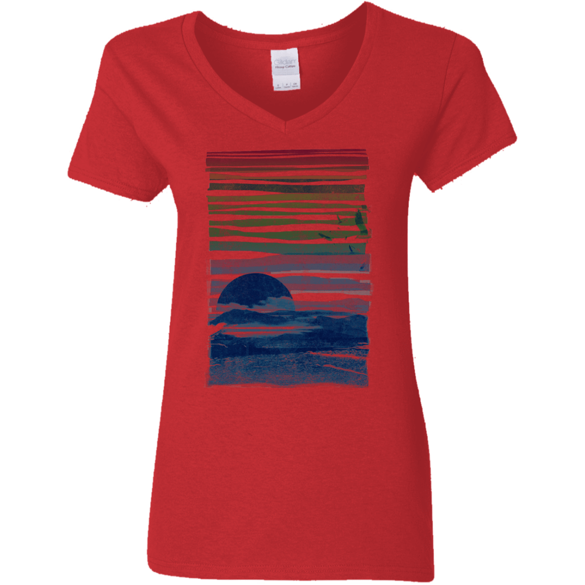 T-Shirts Red / S Sea Landscape Women's V-Neck T-Shirt