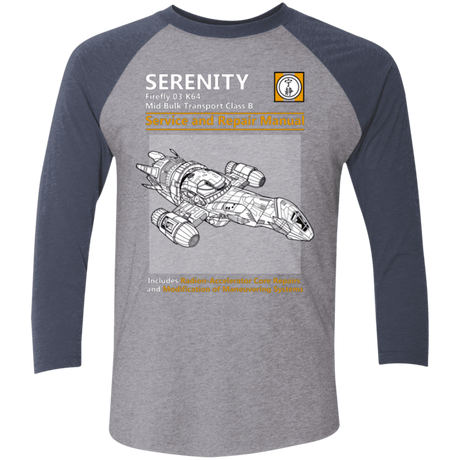 T-Shirts Premium Heather/ Vintage Navy / X-Small Serenity Service And Repair Manual Men's Triblend 3/4 Sleeve