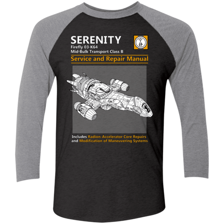 T-Shirts Vintage Black/Premium Heather / X-Small Serenity Service And Repair Manual Men's Triblend 3/4 Sleeve