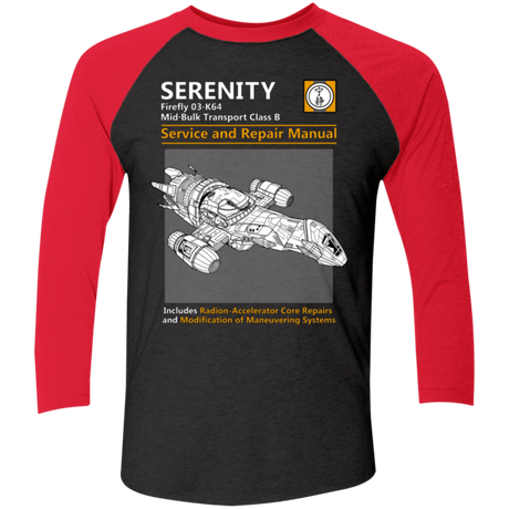 T-Shirts Vintage Black/Vintage Red / X-Small Serenity Service And Repair Manual Men's Triblend 3/4 Sleeve