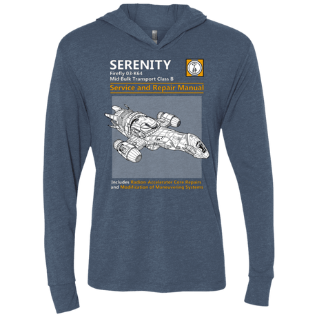 T-Shirts Indigo / X-Small Serenity Service And Repair Manual Triblend Long Sleeve Hoodie Tee